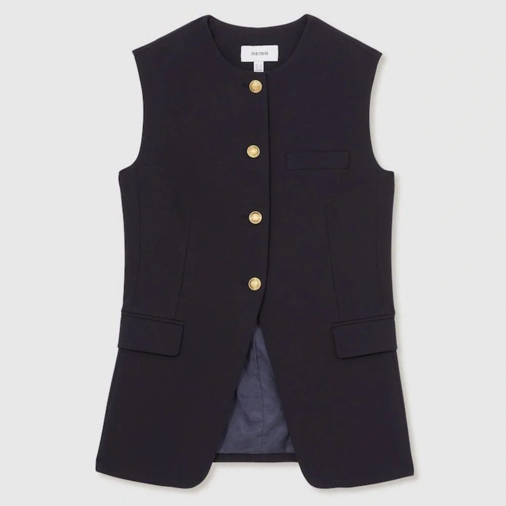 Reiss Black Vest with Gold Buttons - Picture 1 of 5